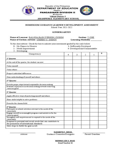 Homeroom Guidance Learners Development Assessment 2 1 Pdf Learning
