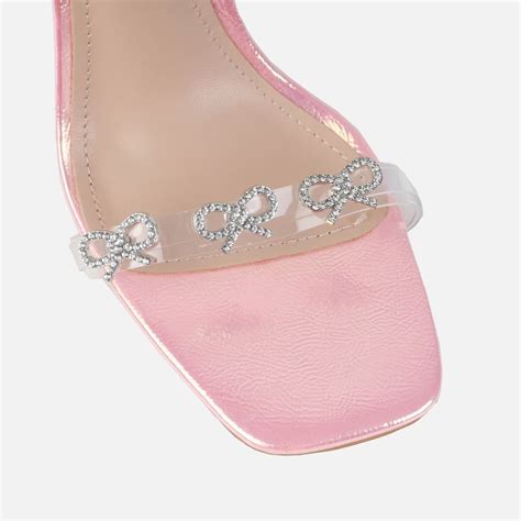 Bow Pink Iridescent Diamante Bow Trim Heels Simmi London