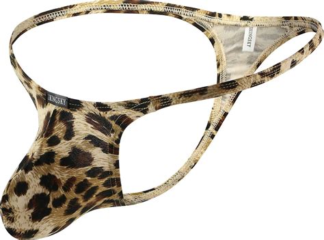 Ikingsky Mens Leopard G String Big Pouch Y Back Underwear Sexy Low Rise Bulge Thong Under