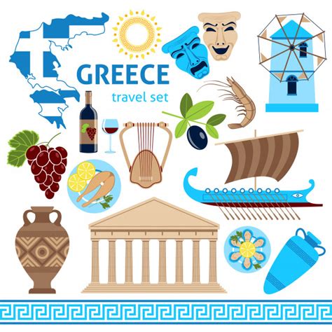 Maybe you would like to learn more about one of these? Greece symbols touristic set flat composition Vector ...