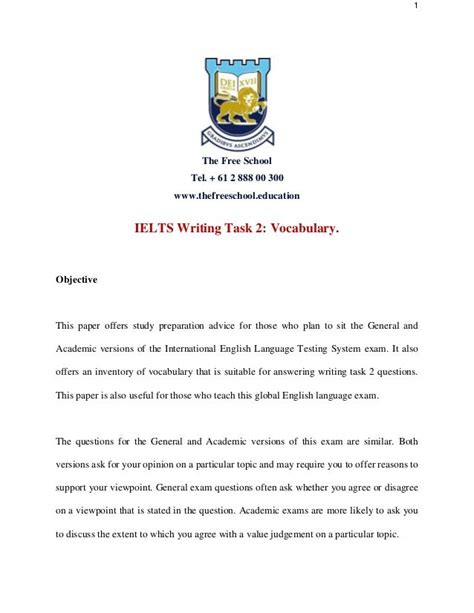 Writing Task 2 Vocabulary Ielts General And Academic