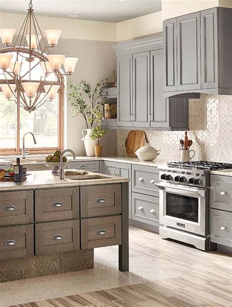 This timeless square cut shaker style has a light pebble grey painted finish. The Masterpiece® Collection Lucca Pebble Grey Maple and Montresano Baltic Oak | Lake house ...