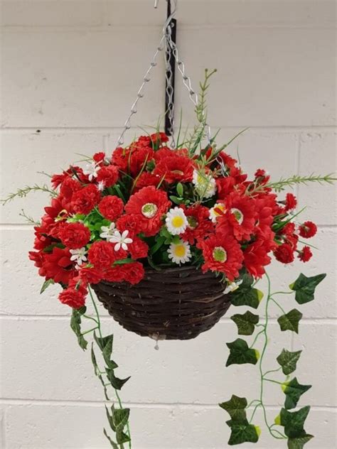 Stunning Red Artificial Hanging Basket With Foliage The Artificial