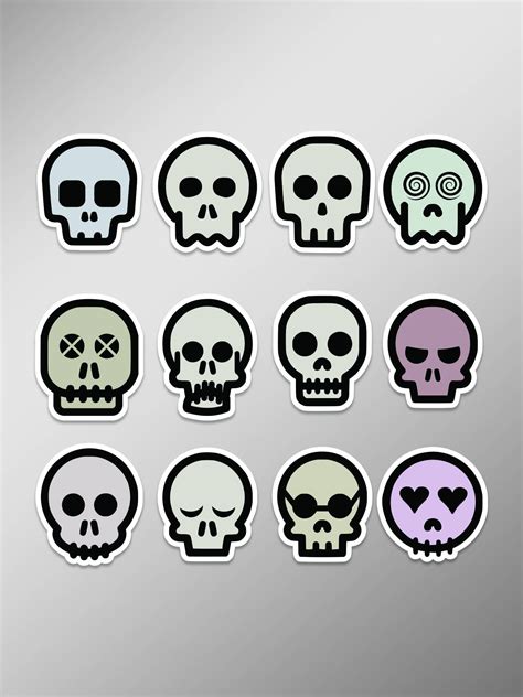 Skull Emoji Set Of 12 Full Color 4 Inch Vinyl Laptop Decal By