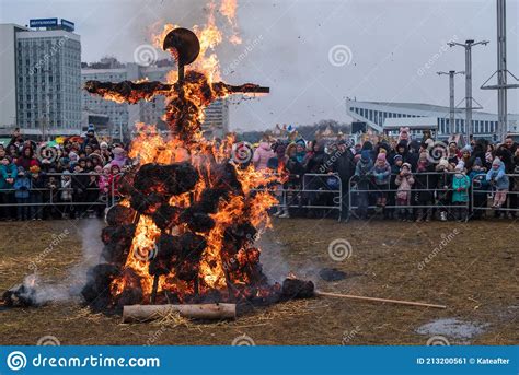 Burning Effigy Made From Straw On Traditional Slavic National Holiday