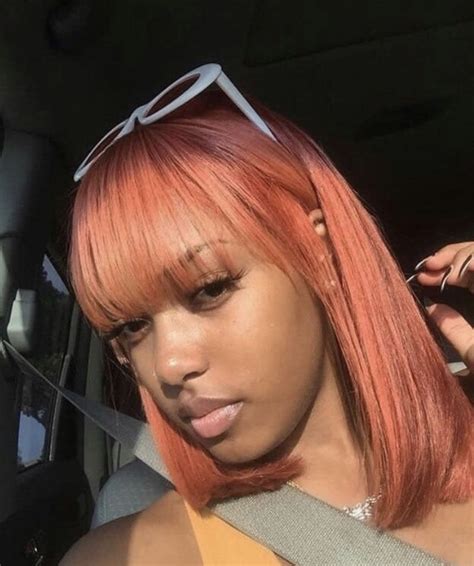 Weave Sew In Short Colored Pink Hairstyle For Black Women With Bangs Hair Styles Dyed