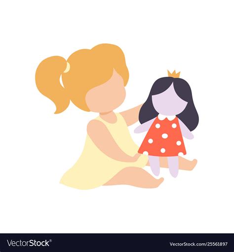 Cute Little Girl Playing With Her Doll Royalty Free Vector