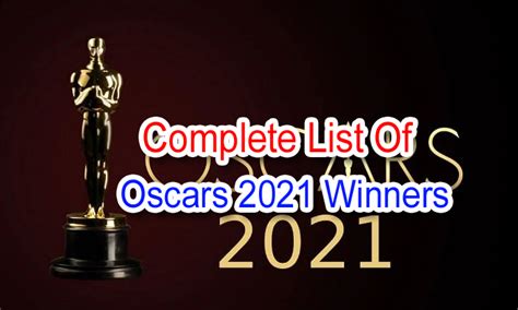 Complete List Of Oscars 2021 Winners