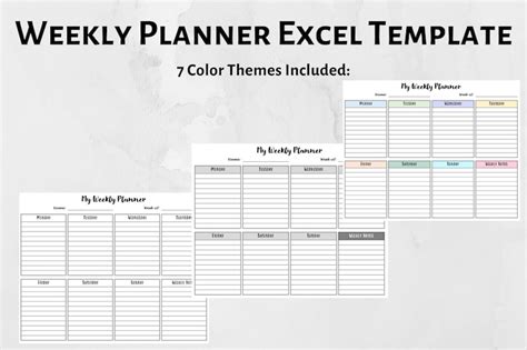 Planificador Semanal Plantilla De Excel Digital Con 7 Temas Etsy