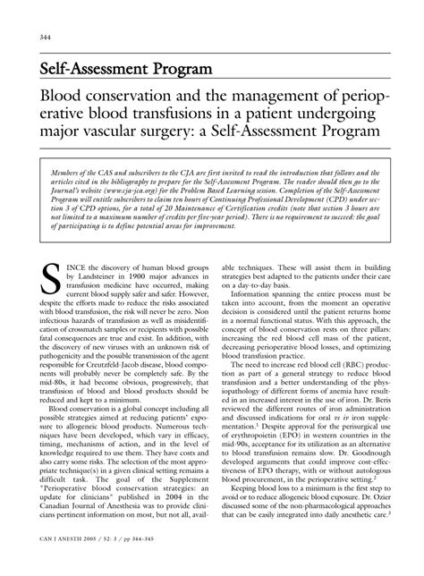 Pdf Blood Conservation And The Management Of Perioperative Blood
