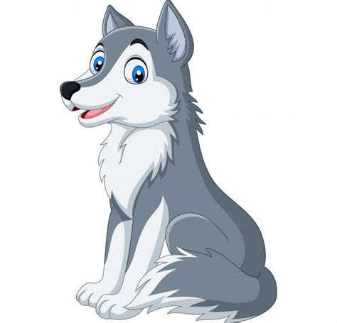 Cartoon Wolf Sitting On White Background Premium