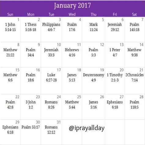 31 Days Of Prayer January 2017 Calendar Iprayallday Com Dail 620x620 In