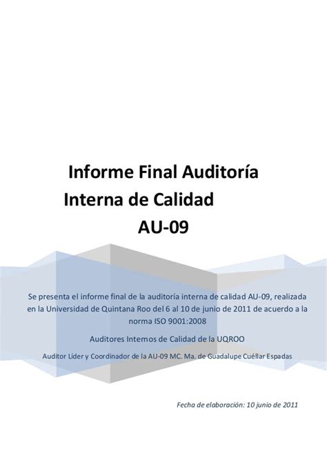 Informe Final Auditoria Interna De Calidad Au 09