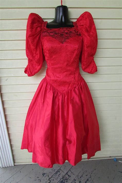 80s Bridesmaid Prom Dress Vintage 1980s Red Puff Sleeve Etsy Ball