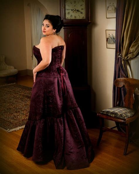 plus size wedding corset gown burgundy brocade curvy corset smoothing busk full figured