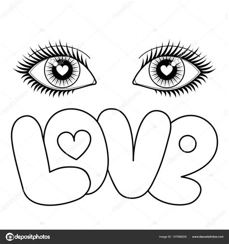 Dibujos: dibujo de amor en blanco y negro | Ojos y el amor — Vector de