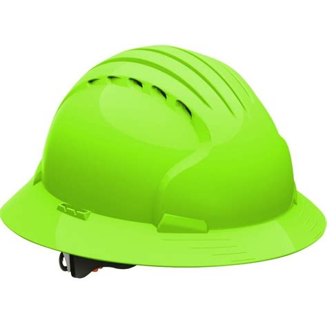 Jsp Vented Full Brim Hard Hat With 6 Point Ratchet Suspension Lime