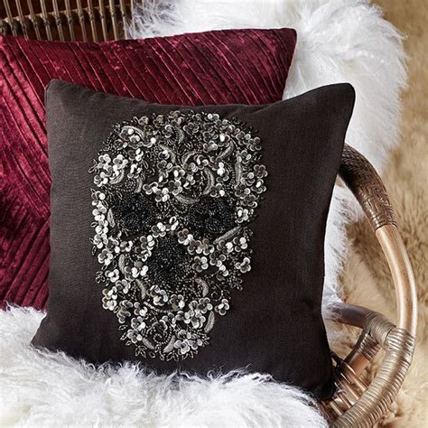 Designed and sold by bluhak. Museum Beaded Skull Pillow in Black | Skull pillow, Skull ...