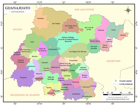 Mapa De Municipios De Guanajuato Descargar Mapas