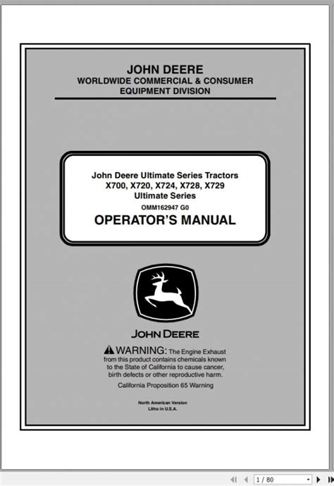 John Deere Tractor X700 X729 Sn 060001 Operators Manual Omm162947 G0