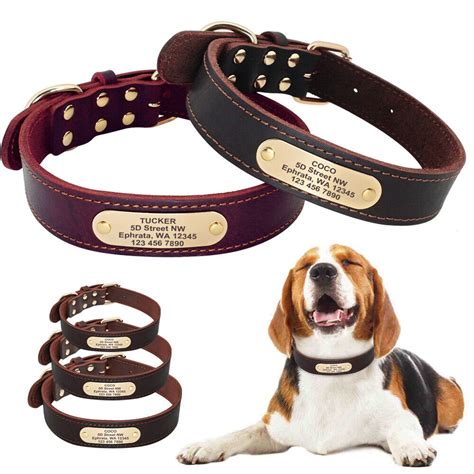 Soft Real Leather Personalised Dog Collar Custom Large Dogs Training