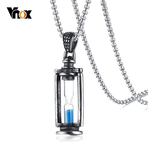 Vnox Memory Hourglass Mens Necklace Vintage Stainless Steel Pendants