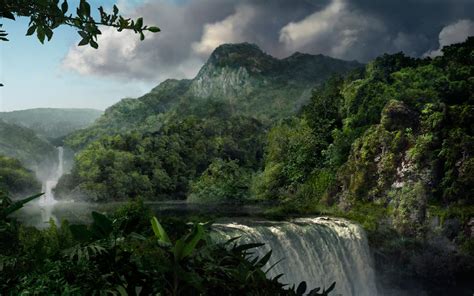 Wallpaper Landscape Waterfall Sky River National Park Jungle