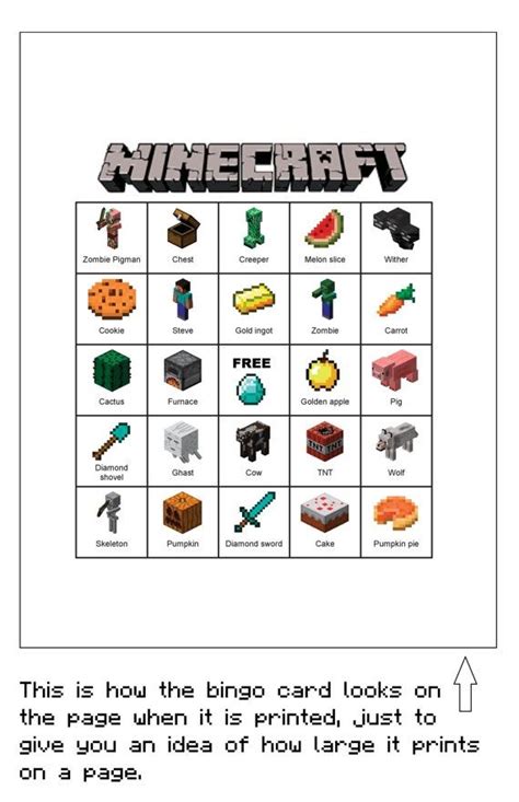 Printable Minecraft Bingo Game In 2022 Minecraft Bingo Minecraft