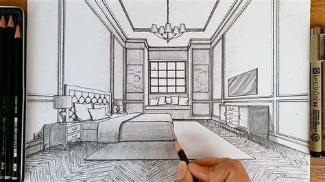 Drawing A Bedroom In One Point Perspective Timelapse Youtube