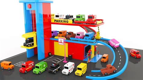 Learn Colors With Multi Level Parking Toy Street Vehicles Colors