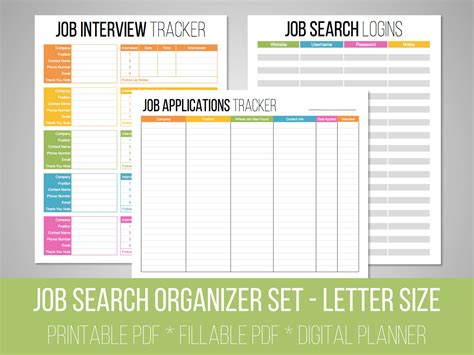 Job Search Organizer Set Job Search Tracker Interview Tracker Website