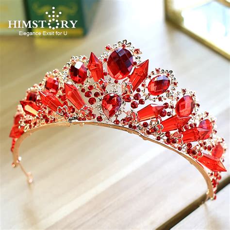 himstory new fashion baroque luxury red crystal bridal crown tiaras wedding gold diadem tiaras