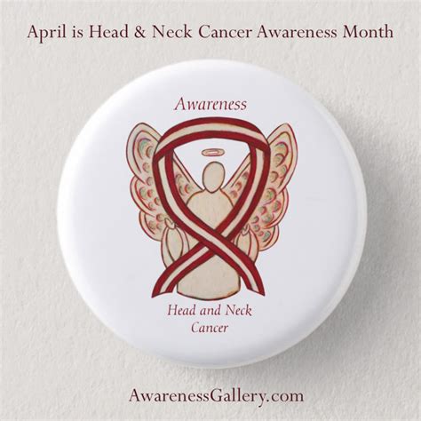 Head And Neck Cancer Awareness Burgundy And Ivory Ribbon Custom Buttons