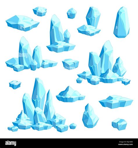 Set Of Pieces And Crystals Of Ice Icebergs For Design And Decor Stock