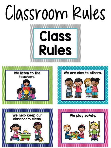 Pre K Class Rules Posters In Bright Colors Preschool Classroom Rules