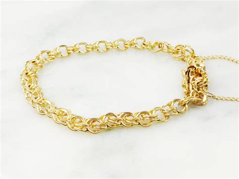Vintage 14k Gold Charm Bracelet 14k Gold Bracelet Double Link Etsy