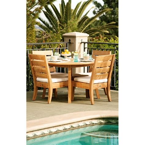 Aesthetically designed and durable teak wood furniture. Teak Dining Set:4 Seater 5 pc Teak Dining Set:52" Round Table & 4 Armless / Side Atnas Chairs ...