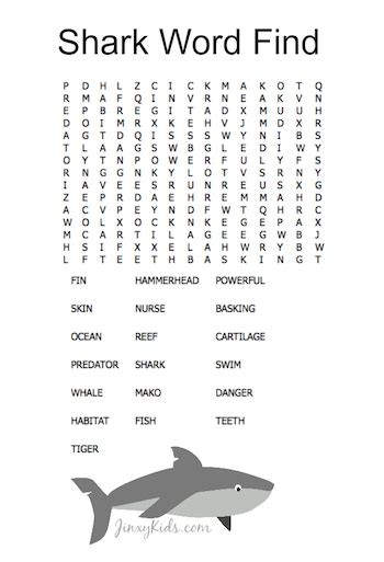 Shark Word Find Puzzle Perfect For Shark Week Jinxy Kids Shark