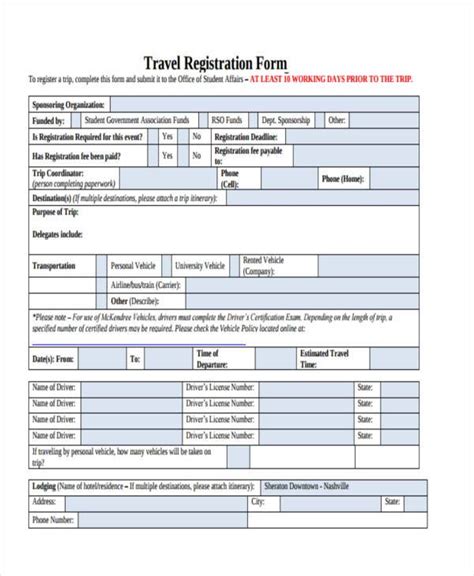 Free 8 Travel Registration Form Samples In Pdf Ms Word