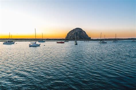Beautiful Sunset At Morro Bay Harbor California Coastline Stock Image