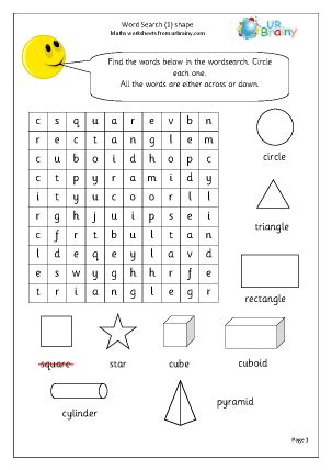 Year 1 Shape Wordsearch - Wet Break/Holiday Activities Maths Worksheets