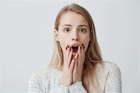 Free Photo Horrified Woman With Shocked Scared Look