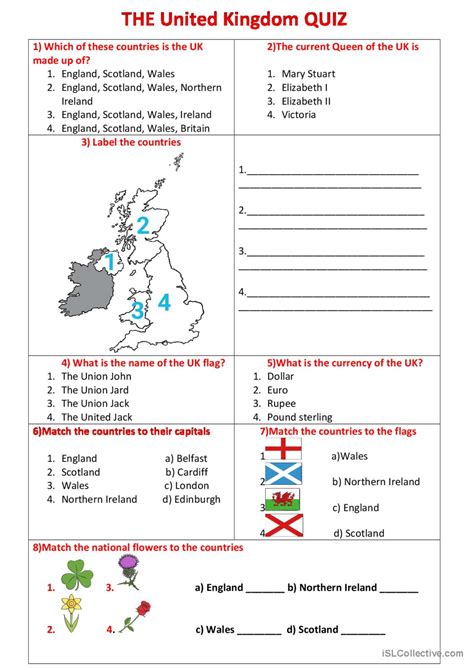 The United Kingdom Quiz English Esl Worksheets Pdf And Doc