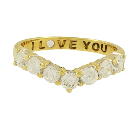 9carat Yellow Gold Simulated Diamond I Love You Wishbone 3mm Ring Size L Jollys Jewellers