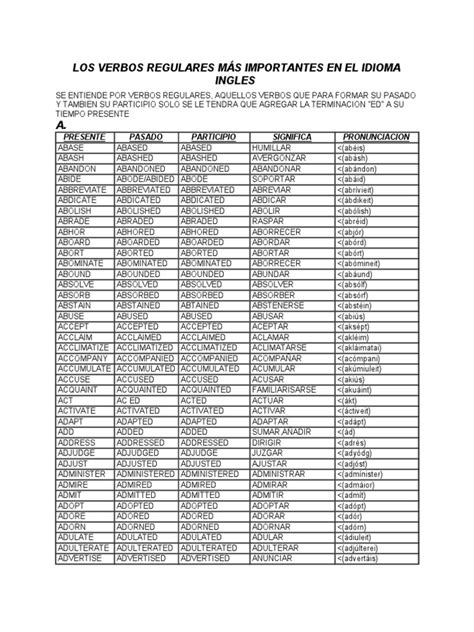Lista De Verbos En Ingles Y Su Pronunciacion Mayoría Lista