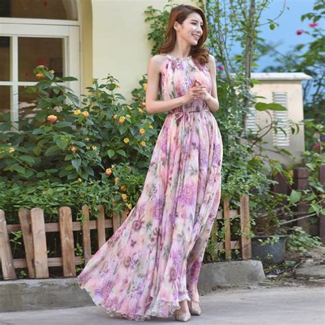 2018 New Pink Floral Long Chiffon Maxi Dress Gown Plus Sizes Celebrity