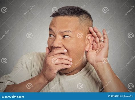 Shocked Man Hand To Ear Listening Stock Image Image Of Ethnic