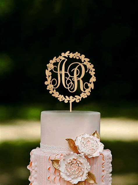 Monogram Wedding Cake Topper Initial Cake Topper Custom Wooden Etsy