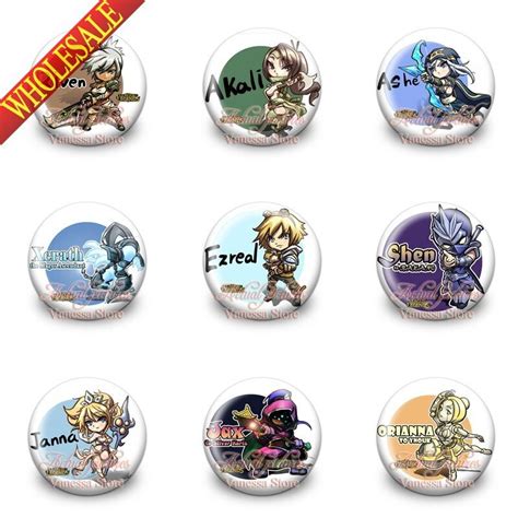 18pcs Lol League Of Legends 30mm Tin Buttons Pins Badges Brooches Round