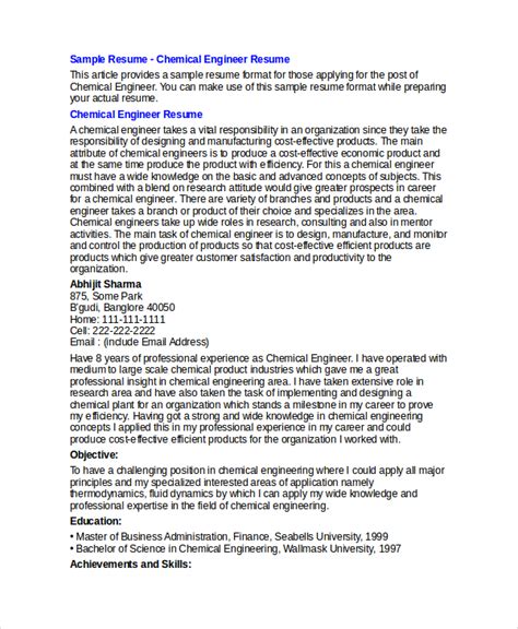 Stand out from the crowd and get hired with the best online resume builder! 9+ Chemical Engineering Resume